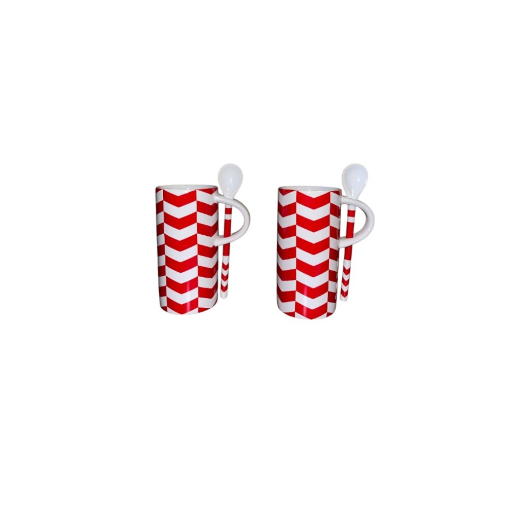 Starbucks Red and White Chevron Hot Chocolate Ceramic Mug Set